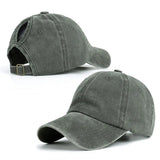 gris - Casquette Queue de Cheval Coupe Large — Coton Lavé Ajustable