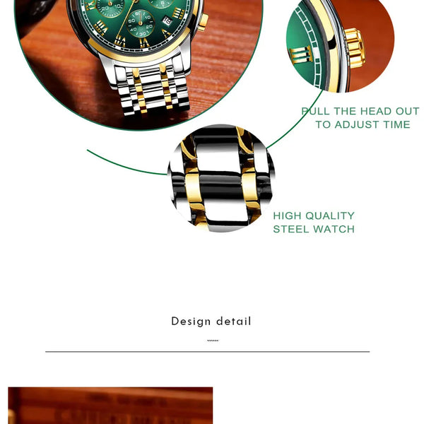 details - Montre Femme Luxe Chronographe LIGE AVIATOR - Couleurs Lagon