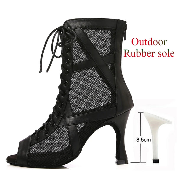 PU T8.5 styletto - Chaussures de Danse Latine Noires à Talons Hauts – Modèle LUNA - Couleurs Lagon