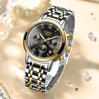 acier cadran noir liseret or 2 - Montre Femme Luxe Chronographe LIGE AVIATOR - Couleurs Lagon