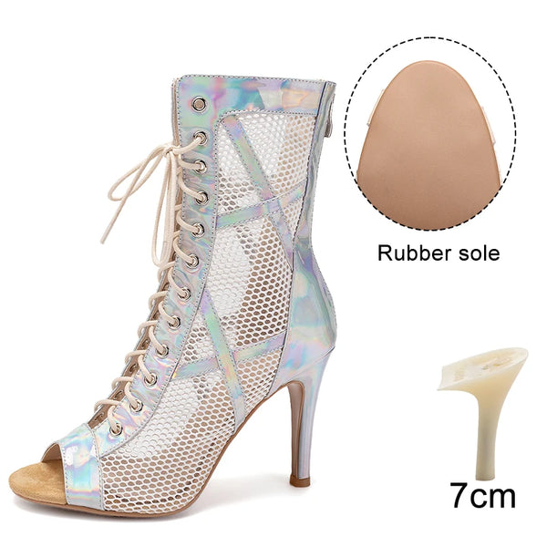 argent rubber 7 styletto - Chaussures de Danse Latine à Talons Hauts – Modèle LUNA II Brillant Indoor - Couleurs Lagon
