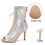 argent PU 7 styletto - Chaussures de Danse Latine à Talons Hauts – Modèle LUNA II Brillant Outdoor - Couleurs Lagon