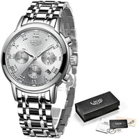 tout acier - Montre Femme Luxe Chronographe LIGE AVIATOR - Couleurs Lagon