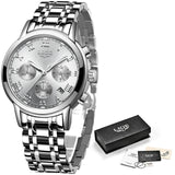 tout acier - Montre Femme Luxe Chronographe LIGE AVIATOR - Couleurs Lagon