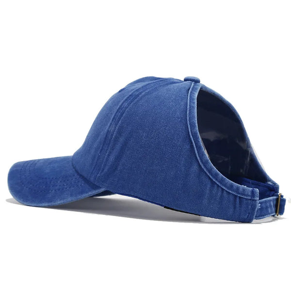 bleu - Casquette Queue de Cheval Coupe Large — Coton Lavé Ajustable