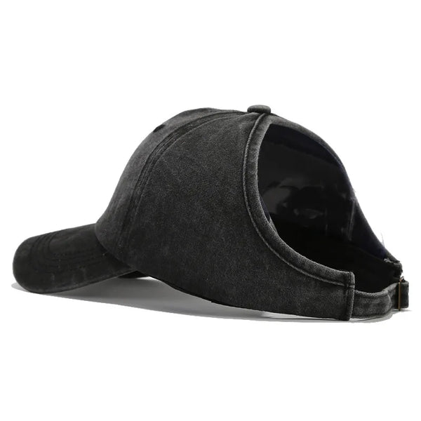 noir - Casquette Queue de Cheval Coupe Large — Coton Lavé Ajustable