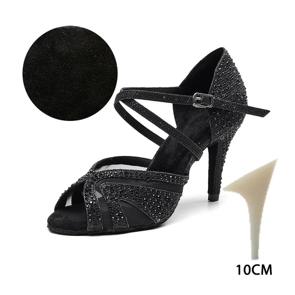 T10 noir - Chaussures de Danse Femme Strass Argent Noir | Couleurs Lagon