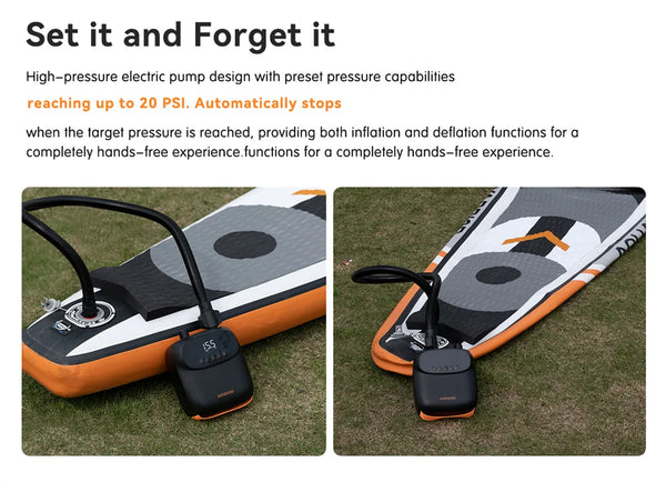 programmer et oublier - Pompe Électrique Rechargeable 20 PSI Airbank Board Paddle Kite Wing SUP - Couleurs Lagon
