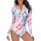 nouveau avant - Monokini Push-Up Rashguard Manche Longue FLOWER - Couleurs Lagon