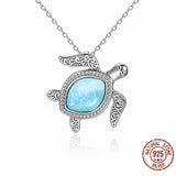 pierre naturelle - Pendentif Larimar Tortue de Mer en Argent 925 Massif - CL