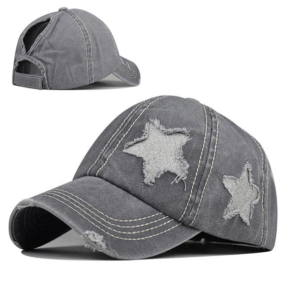 gris delav stars - Casquette Queue de Cheval Coton Lavé — Coloris & Filet