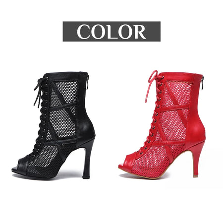 couleurs - Chaussures de Danse Latine à Talons Hauts – Modèle LUNA II Noir Rouge - Couleurs Lagon