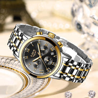 acier cadran noir liseret or - Montre Femme Luxe Chronographe LIGE AVIATOR - Couleurs Lagon