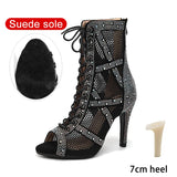 nubuck noir 7 styletto - Chaussures de Danse Latine à Talons Hauts – Modèle LUNA II Strass Styletto Noir - Couleurs Lagon