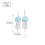 tailles et poids - Boucle d'Oreille Méduse Argent Massif & Larimar Naturelle - Couleurs Lagon