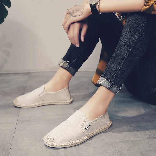 beige jeans - Espadrille respirante en toile tissée – Loafers homme d'inspiration chinoise, souples et légers - Couleurs Lagon