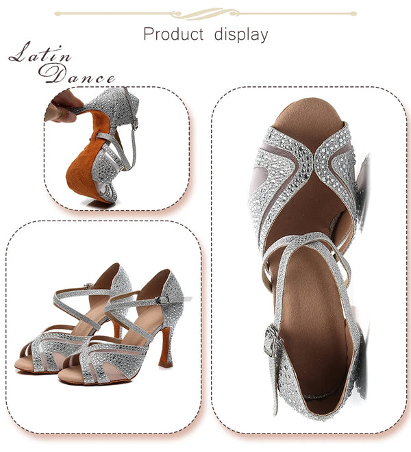 argent - Chaussures de Danse Femme Strass Argent Noir | Couleurs Lagon