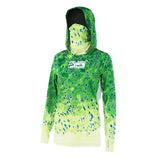 Jaune Vert Coryphène cc - Couleurs Lagon - Chemise de Pêche Respirante Lycra Manches Longues UV50+ PELAGIC Capuche Femmes