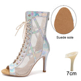 argent nubuck 7 styletto - Chaussures de Danse Latine à Talons Hauts – Modèle LUNA II Brillant Indoor - Couleurs Lagon