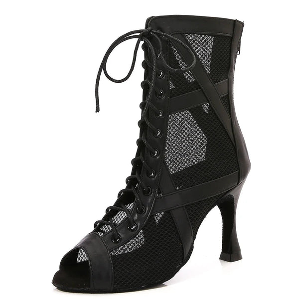 presentation - Chaussures de Danse Latine Noires à Talons Hauts – Modèle LUNA - Couleurs Lagon