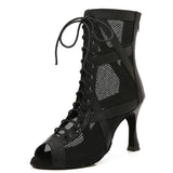 presentation - Chaussures de Danse Latine Noires à Talons Hauts – Modèle LUNA - Couleurs Lagon