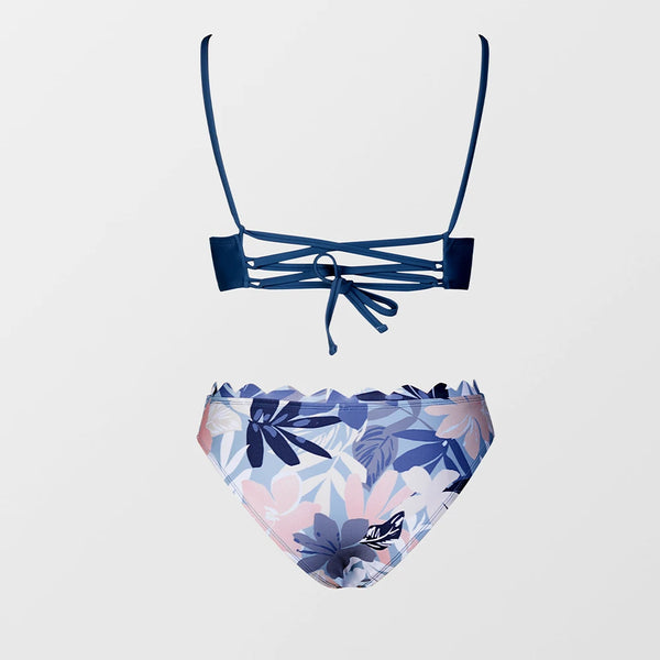 Couleurs Lagon - Sexy Bikini Push-Up Festonné Floral Tangua Taille Haute