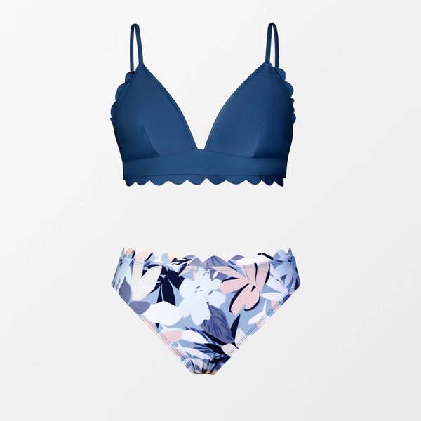 Couleurs Lagon - Sexy Bikini Push-Up Festonné Floral Tangua Taille Haute