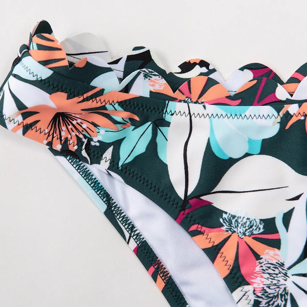 Couleurs Lagon - Sexy Bikini Push-Up Festonné Floral Tangua Taille Haute