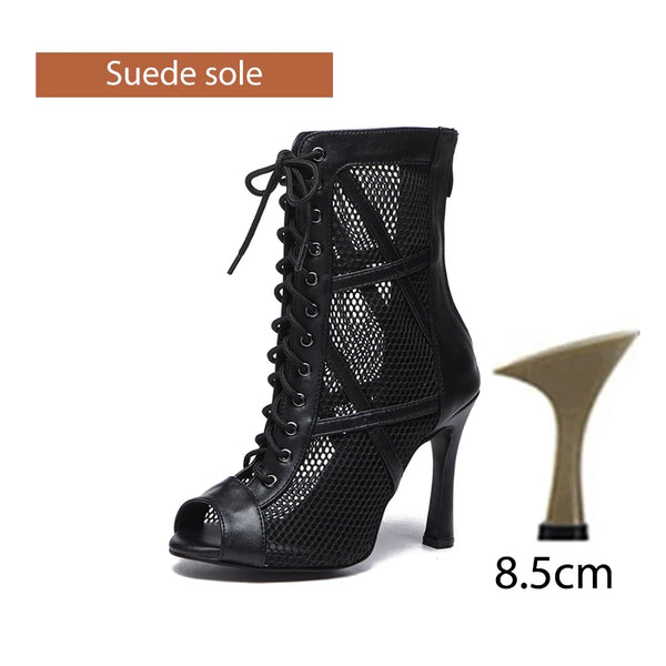 noir nubuck 8.5 cubain - Chaussures de Danse Latine à Talons Hauts – Modèle LUNA II Noir Rouge - Couleurs Lagon
