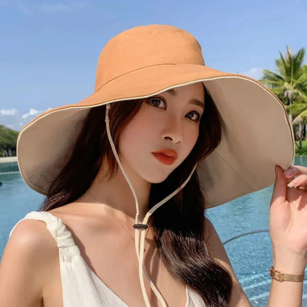 orange - Chapeau Bord Large Pliable Femme — UPF50+ Anti-UV