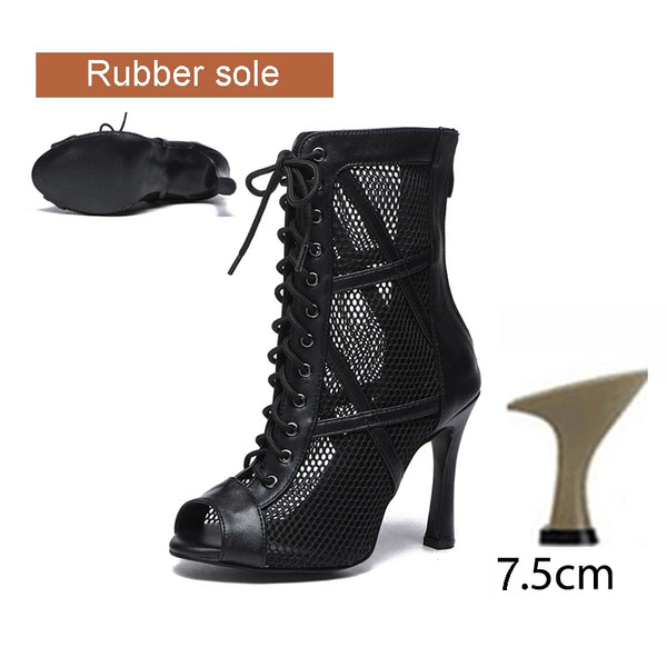 noir PU 7.5 cubain - Chaussures de Danse Latine à Talons Hauts – Modèle LUNA II Noir Rouge b - Couleurs Lagon