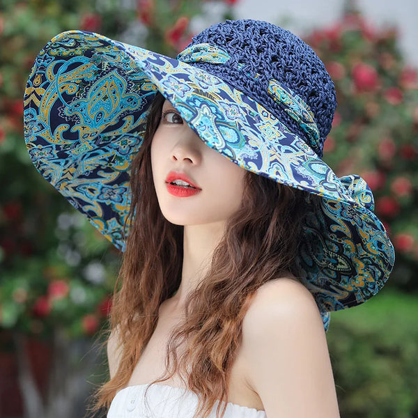 Chapeau Anti UV Femme Pliable – Chapeau de Plage Bord Large | Couleurs Lagon