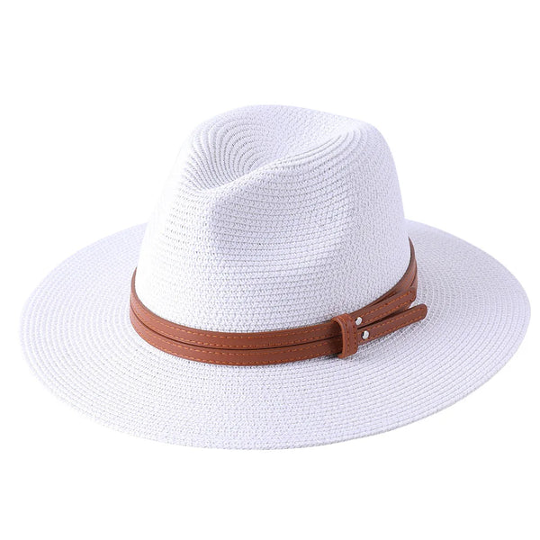 blanc et cuir - Chapeau Panama Court Homme Femme – Paille Naturelle UPF50+
