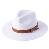 blanc et cuir - Chapeau Panama Court Homme Femme – Paille Naturelle UPF50+