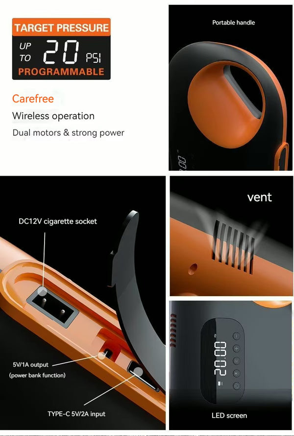 facile d'emploi portable - Pompe Électrique Portable 20 PSI avec Éclairage et Batterie Rechargeable - COULEURS LAGON