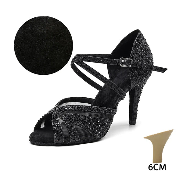 T6 noir - Chaussures de Danse Femme Strass Argent Noir | Couleurs Lagon