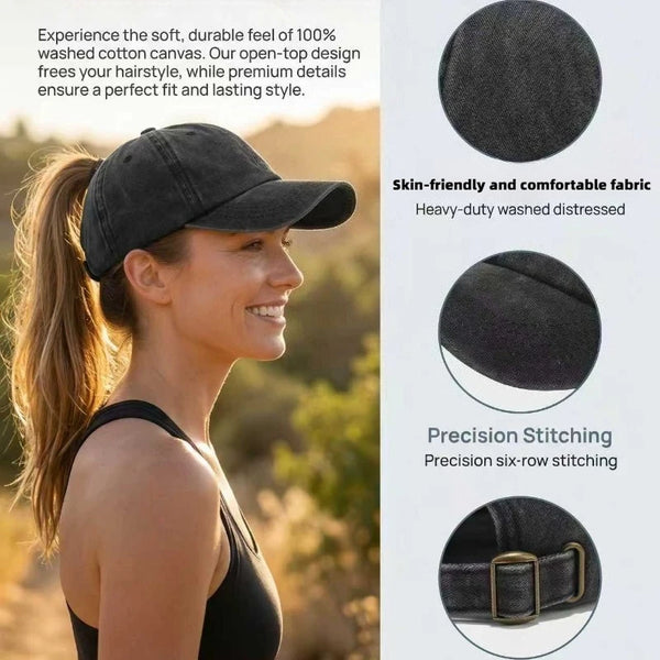 noir 5 - Casquette Queue de Cheval Coupe Large — Coton Lavé Ajustable