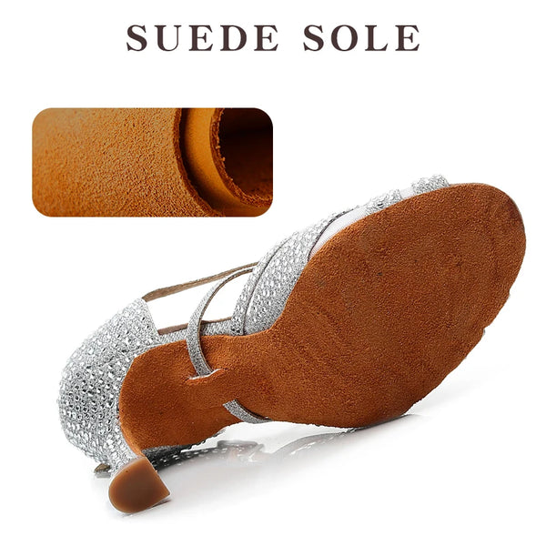 suede - Chaussures de Danse Femme Strass Argent Noir | Couleurs Lagon