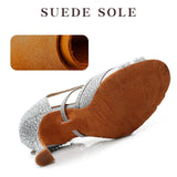 suede - Chaussures de Danse Femme Strass Argent Noir | Couleurs Lagon