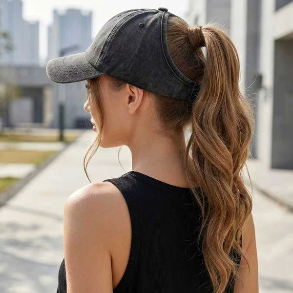 noir 1 - Casquette Queue de Cheval Coupe Large — Coton Lavé Ajustable