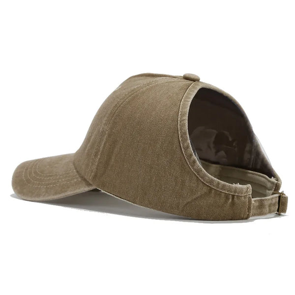 khaki - Casquette Queue de Cheval Coupe Large — Coton Lavé Ajustable