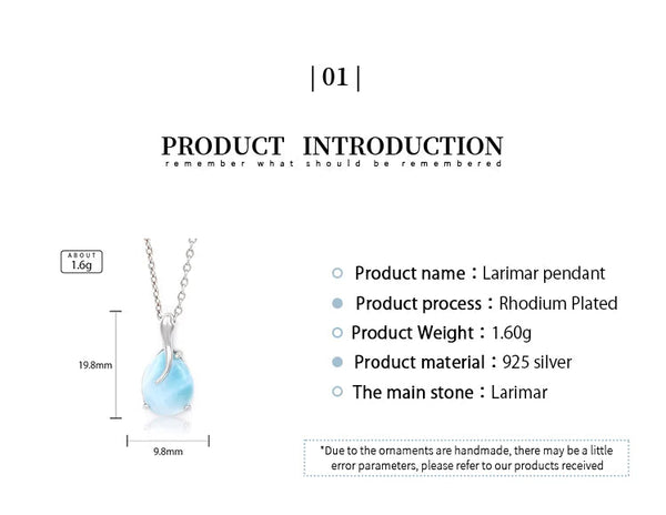Larimar pierre naturelle dominicaine pendentif solitaire