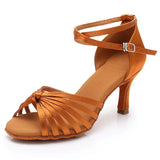 Chaussure Danse Latine Femme Satin Noeud Talon 5-7cm Pro
