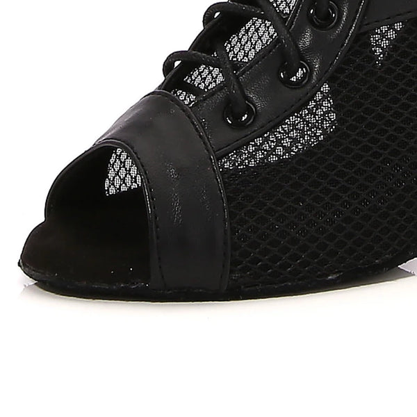 detail pointe avant - Chaussures de Danse Latine Noires à Talons Hauts – Modèle LUNA - Couleurs Lagon