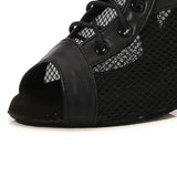 detail pointe avant - Chaussures de Danse Latine Noires à Talons Hauts – Modèle LUNA - Couleurs Lagon