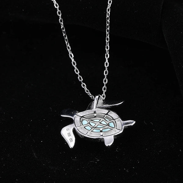 dessous poinçon - Pendentif Larimar Tortue de Mer en Argent 925 Massif - CL