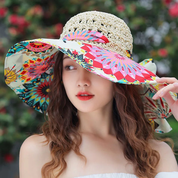 Chapeau Anti UV Femme Pliable – Chapeau de Plage Bord Large | Couleurs Lagon