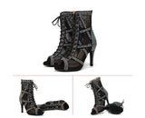 show noir - Chaussures de Danse Latine à Talons Hauts – Modèle LUNA II Strass Styletto Marron - Couleurs Lagon