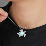 cou - Pendentif Larimar Tortue de Mer en Argent 925 Massif - CL