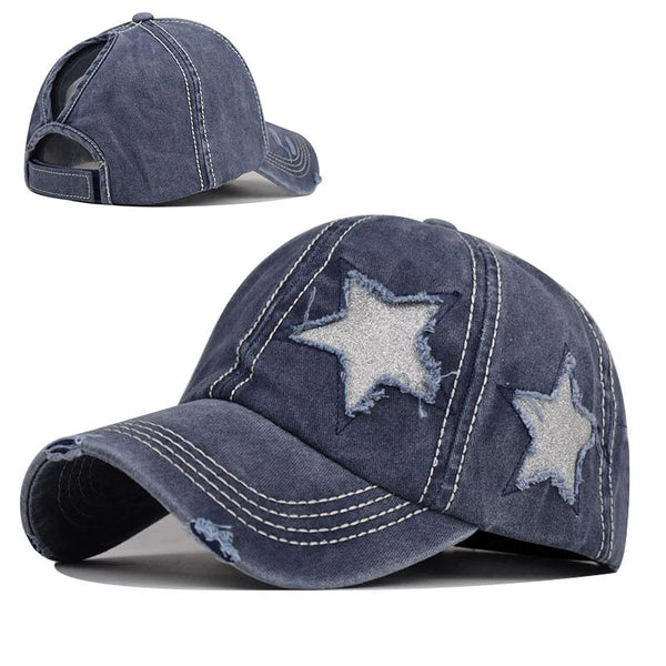 noir delav star - Casquette Queue de Cheval Coton Lavé — Coloris & Filet